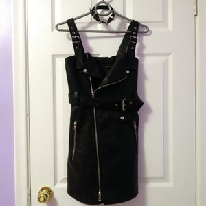Black Faux Leather Moto Mini Dress with Choker